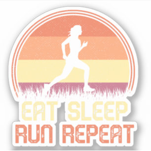 Pegatina Comer maratón de atleta retro de carreras de sueño