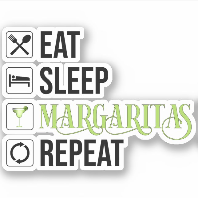Pegatina Comer Sleep Margaritas Repetir (Anverso)