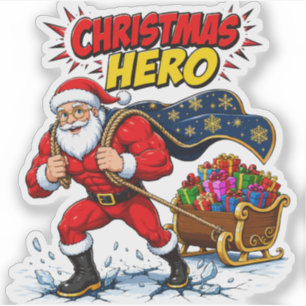 Pegatina Cómic del héroe de Navidad Santa Claus