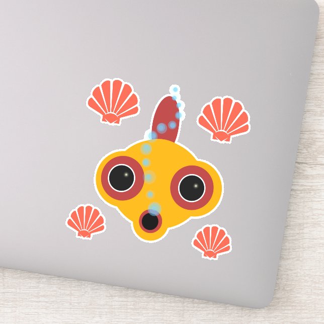Pegatina Cómic lindo ordeñando en Google burbujas de peces  (Detalle)