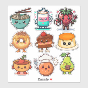 Pegatina Comidas Kawaii Adorables Donut, Café, Ramen