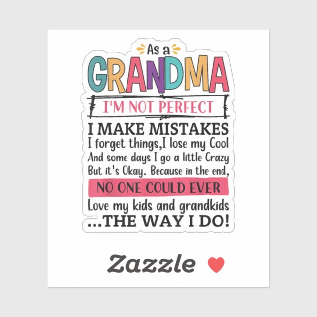 Pegatina Como abuela no soy perfecta, cometo errores (Hoja)