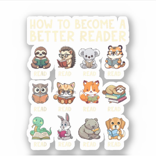 Pegatina Cómo convertirse en un mejor lector Libro Animales (Anverso)