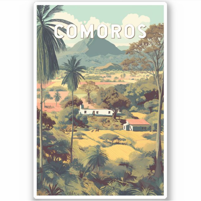 Pegatina Comoros Illustration Travel Art Vintage (Anverso)