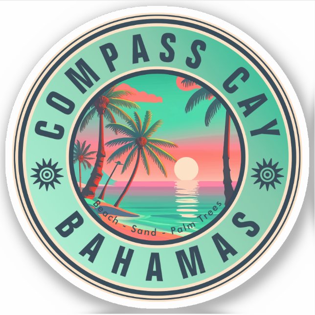 Pegatina Compass Cay Bahamas Retro Sunset Souvenir de los a (Anverso)