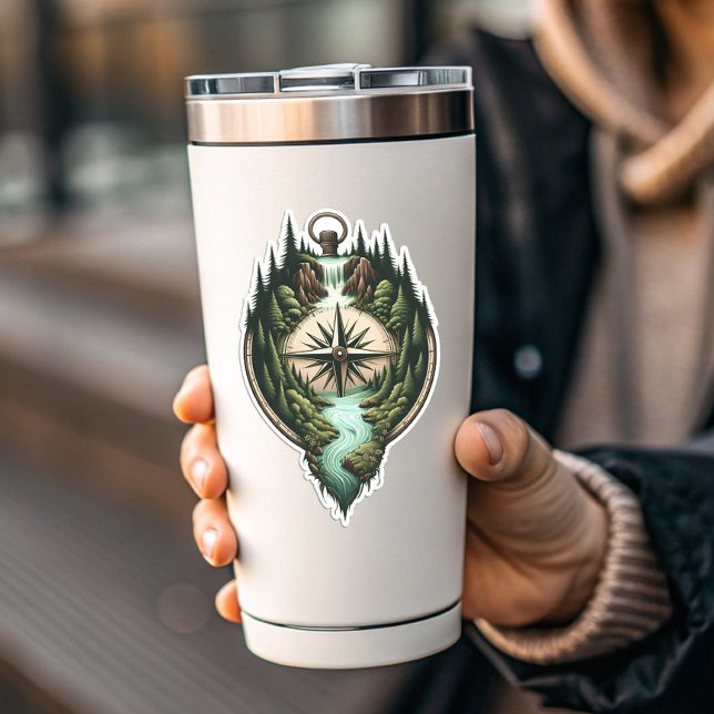 Pegatina Compass Waterfall Vinyl Sticker | Die-Cut Sticker (Compass Waterfall Vinyl Sticker | Die-Cut Sticker by PiggyPrint Stickers)