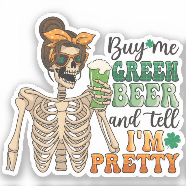Pegatina Compra cerveza verde - Skeleton | Día de San Patri (Anverso)