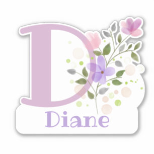 Pegatina con nombre e inicial con diseño floral re