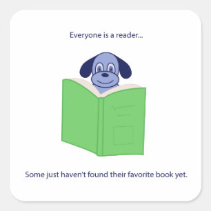 Pegatina con un perro caricaturista azul leyendo u