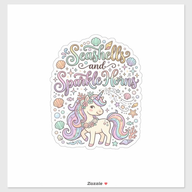 Pegatina Conchas de unicornio y cuernos brillantes Vector P (Hoja)