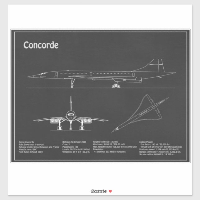 Pegatina Concorde - Planes de dibujo del plano aéreo PD (Hoja)