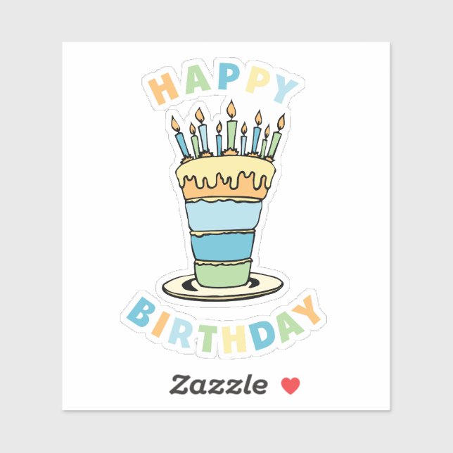 Pegatina Concurso de cumpleaños feliz de pasteles azules (Hoja)