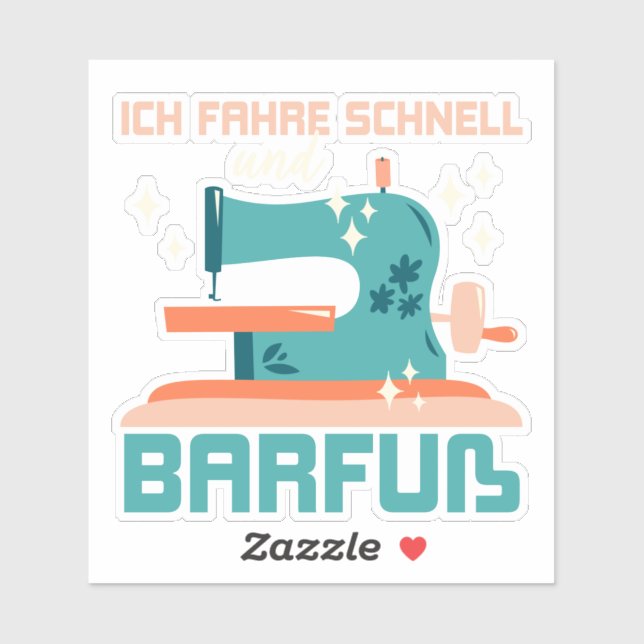 Pegatina Conduzco rápido y descalzo, costura de regalos (Hoja)