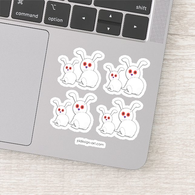Pegatina conejillos blancos con ojos rojos Halloween (Detalle)
