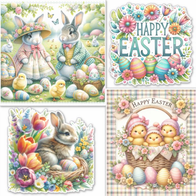 Pegatina Conejito de Pascua Alegría de las Fiestas de Prima (Anverso)