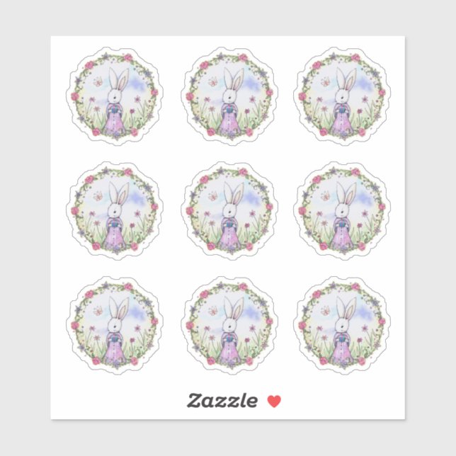 Pegatina Conejito de Pascua, arte acuático suntuoso (Hoja)