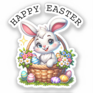 Pegatina Conejito de Pascua de dibujos animados lindo en un