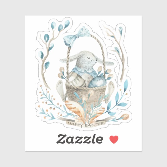 Pegatina Conejito de Pascua en una cesta de flores de prima (Hoja)