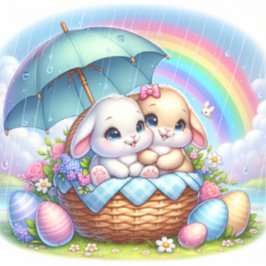 Pegatina Conejito de Pascua Sticker Floral Lindo en Colores