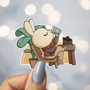 Pegatina Conejito de Tienda de Café Adorable