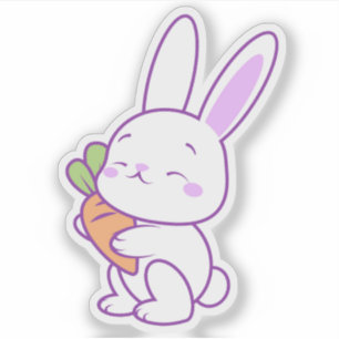 Pegatina Conejito Kawaii Pastel Morado con Zanahoria