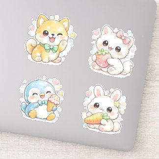 Pegatina Conejito Lindo, Pingüino & Shiba Inu Pastel Kawaii