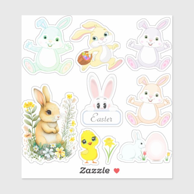 Pegatina Conejitos de Pascua lindos (Hoja)