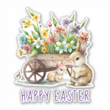 Conejitos felices de Pascua y flores