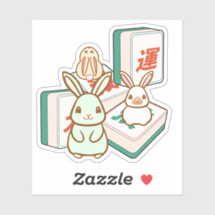 Pegatina Conejitos Kawaii y fichas de Mahjong
