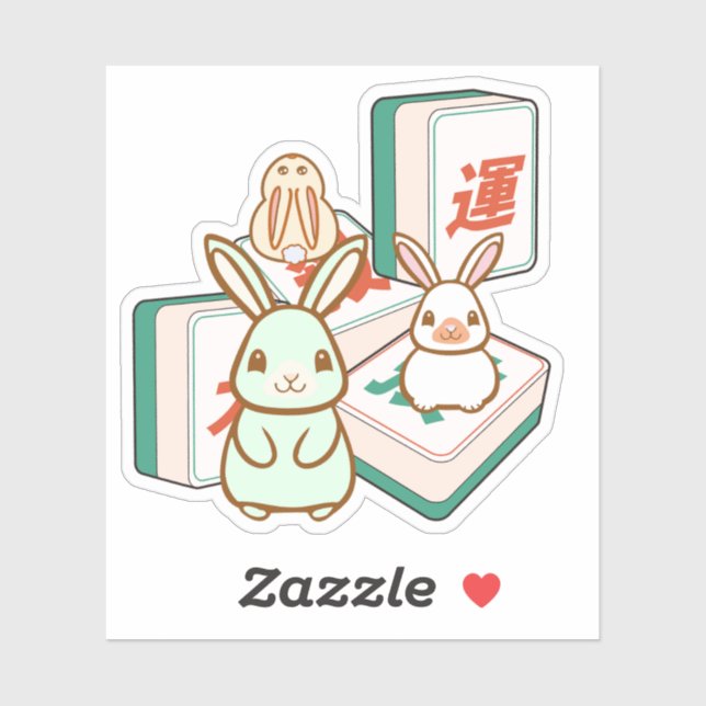 Pegatina Conejitos Kawaii y fichas de Mahjong (Hoja)