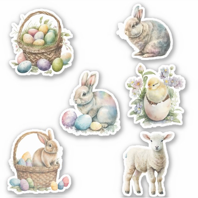 Pegatina Conejo Acuarela Conejito Pascua Primavera  (Anverso)