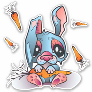 Pegatina Conejo azul lindo con diseño gráfico de zanjas