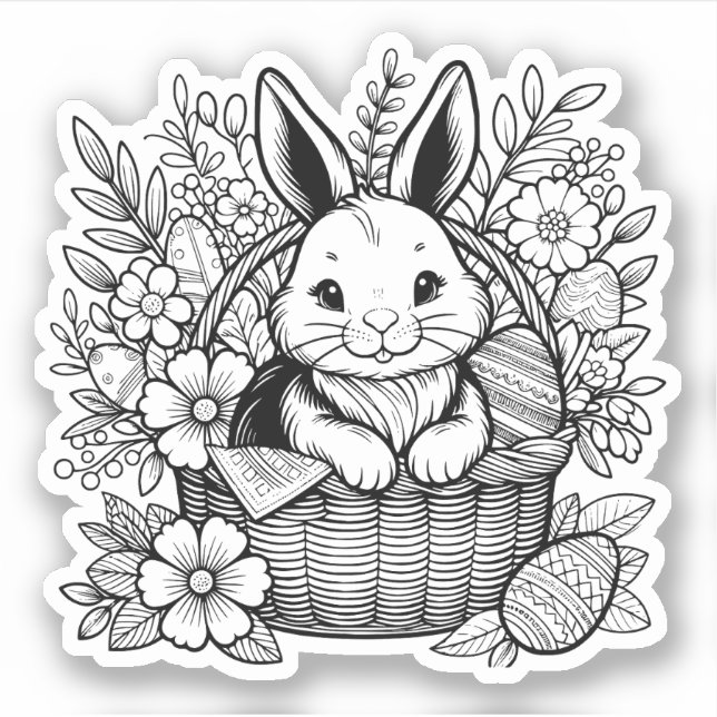Pegatina Conejo conejo conejo conejito de Pascua blanco y n (Anverso)