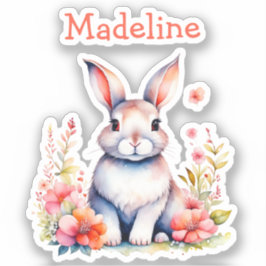 Pegatina Conejo conejo conejo en flores Feliz cumpleaños pe