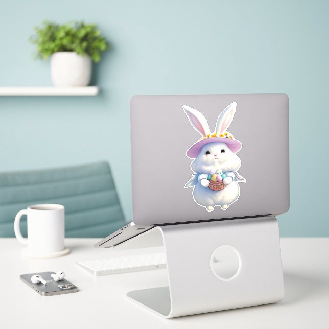 Pegatina Conejo Cute Easter 01 (Ordenado portátil  en el escritorio)