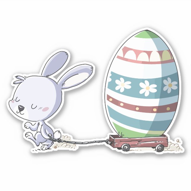 Pegatina Conejo De Conejo De Pascua Sacando Huevo De Pascua (Anverso)