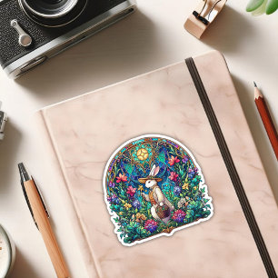Pegatina Conejo de Pascua de vidrio coloreado Art Nouveau