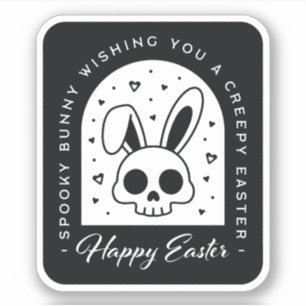 Pegatina Conejo de Pascua espeluznante y feliz cráneo estét