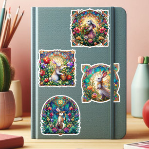 Pegatina Conejo de Pascua Floral de Vidrio Pintado Colorido