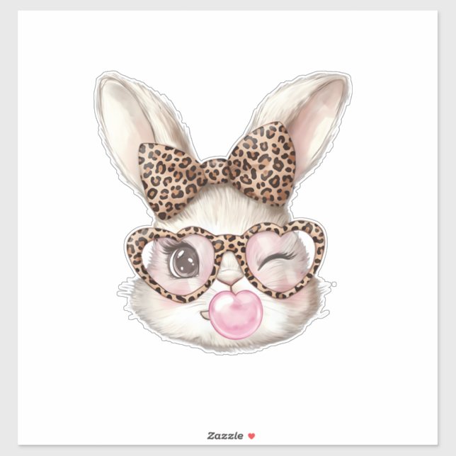 Pegatina Conejo de Pascua Gafas Lindas Leopardo Conejo Cone (Hoja)