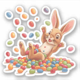 Pegatina Conejo de Pascua jugando en frijoles de gelatina