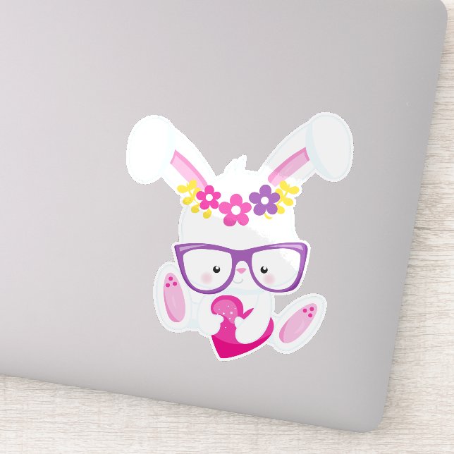 Pegatina Conejo el día de San Valentín, Conejo Blanco, Cora (Detalle)