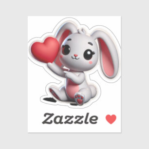 Pegatina Conejo Juguetón Sosteniendo Gráfico de Corazón