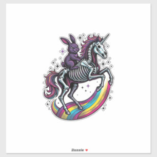 Pegatina Conejo oscuro montando un unicornio esqueleto grab
