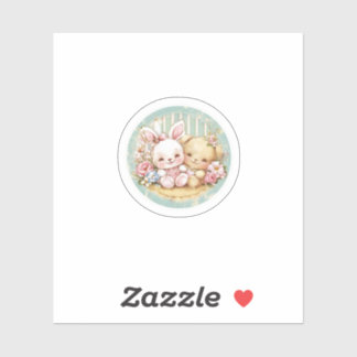 Pegatina Conejo vintage y oso