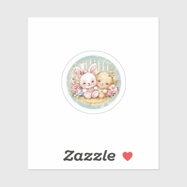 Pegatina Conejo vintage y oso (Hoja)