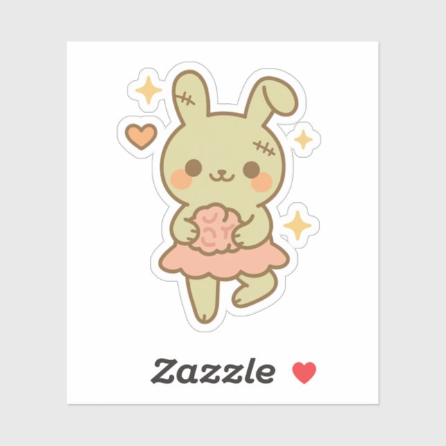 Pegatina Conejo Zombie con cerebro de Candy (Hoja)
