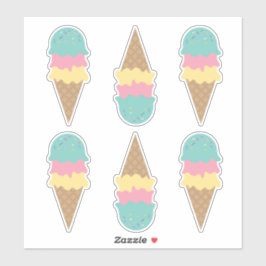 Pegatina Cones de helado retro Verde azulado de vainilla ro