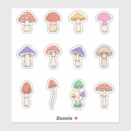 Pegatina Conjunto de 12 Hongos Clásicos Adorables Doodle