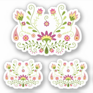 Pegatina Conjunto de 3 flores rosadas tradicionales mexican